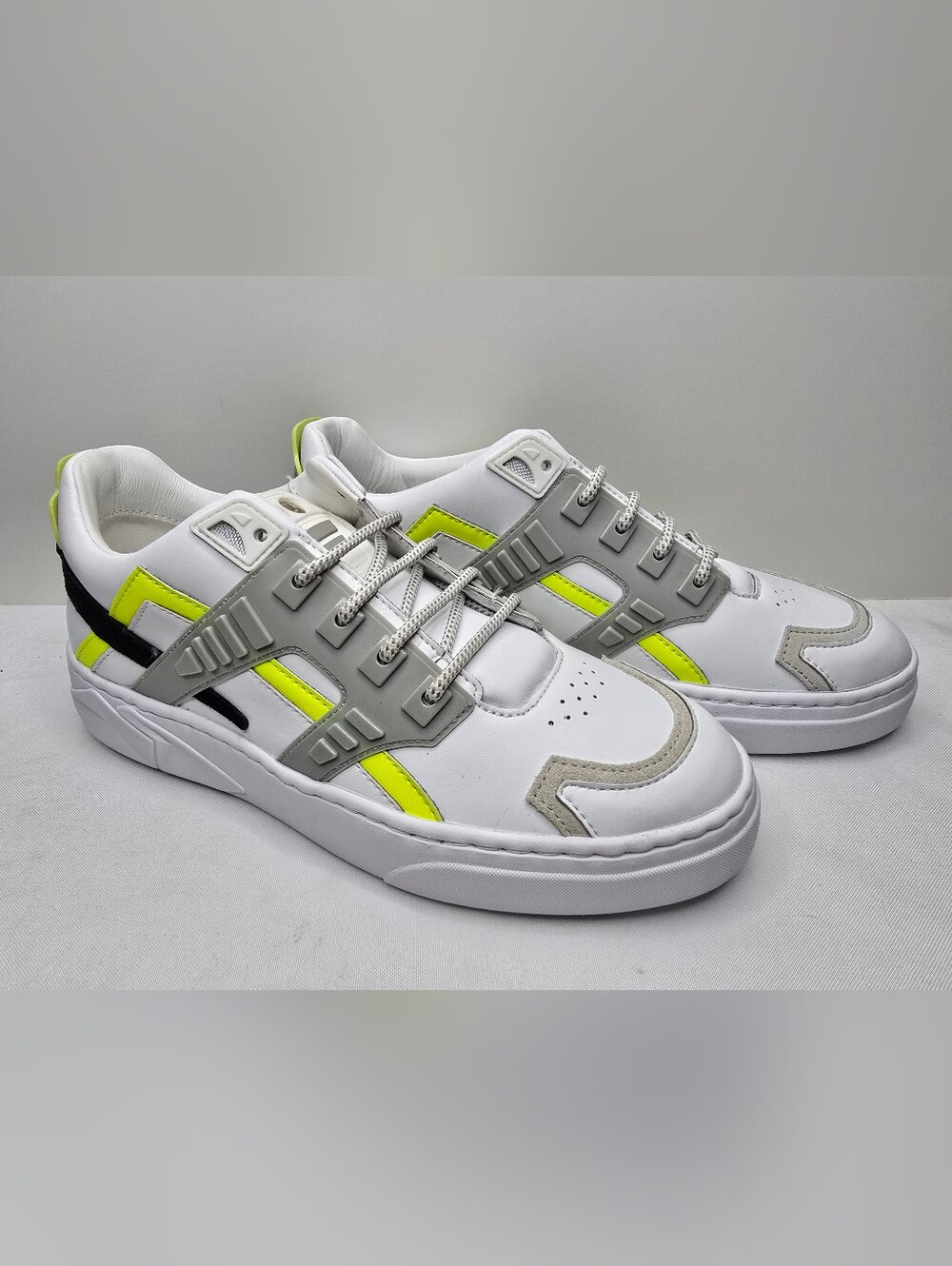 Hide&Jack Men's Low Top Lace-Up Colorblock Sneakers White/Gray/Neon/Black